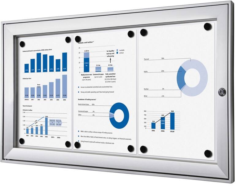 Showdown Vitrine Magnetisch 74,1 (B) x 38,8 (H) cm Zilver 3 x A4