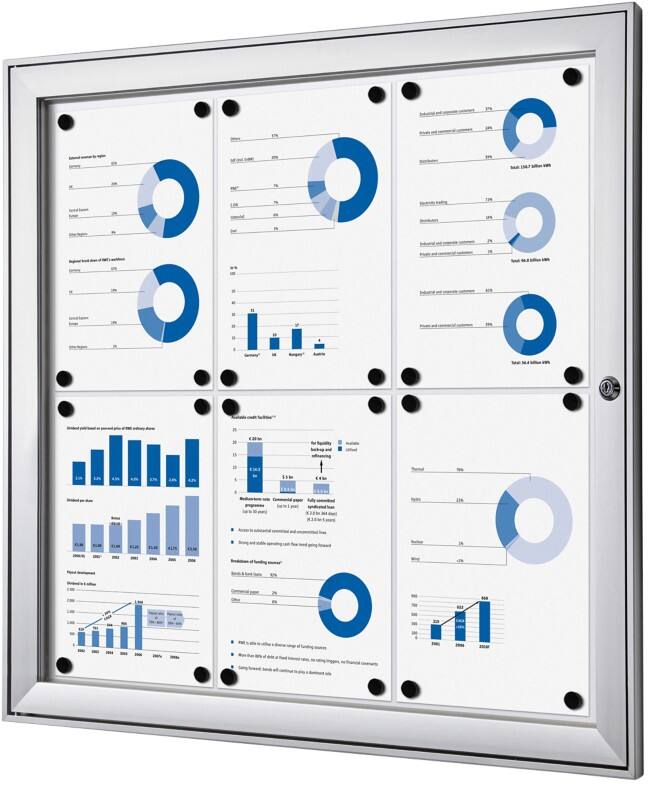Showdown Vitrine Magnetisch 74,1 (B) x 69,6 (H) cm Zilver 6 x A4