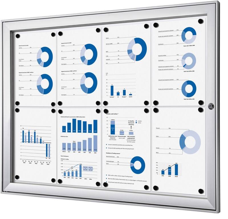 Showdown Vitrine Magnetisch 96,1 (B) x 69,6 (H) cm Zilver 8 x A4