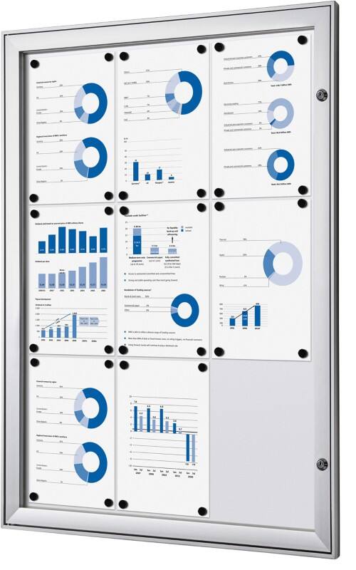 Showdown Vitrine Magnetisch 74,1 (B) x 100,4 (H) cm Zilver 9 x A4