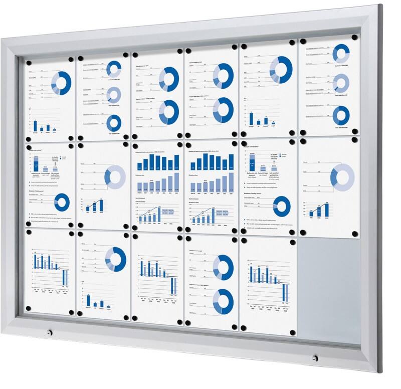 Showdown Vitrine Magnetisch 146,5 (B) x 106,7 (H) cm Zilver 18 x A4