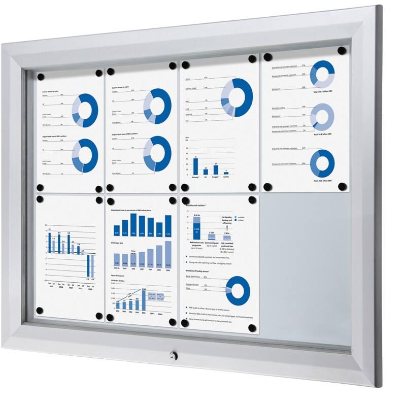 Showdown Vitrine Magnetisch 102,5 (B) x 76 (H) cm Zilver 8 x A4