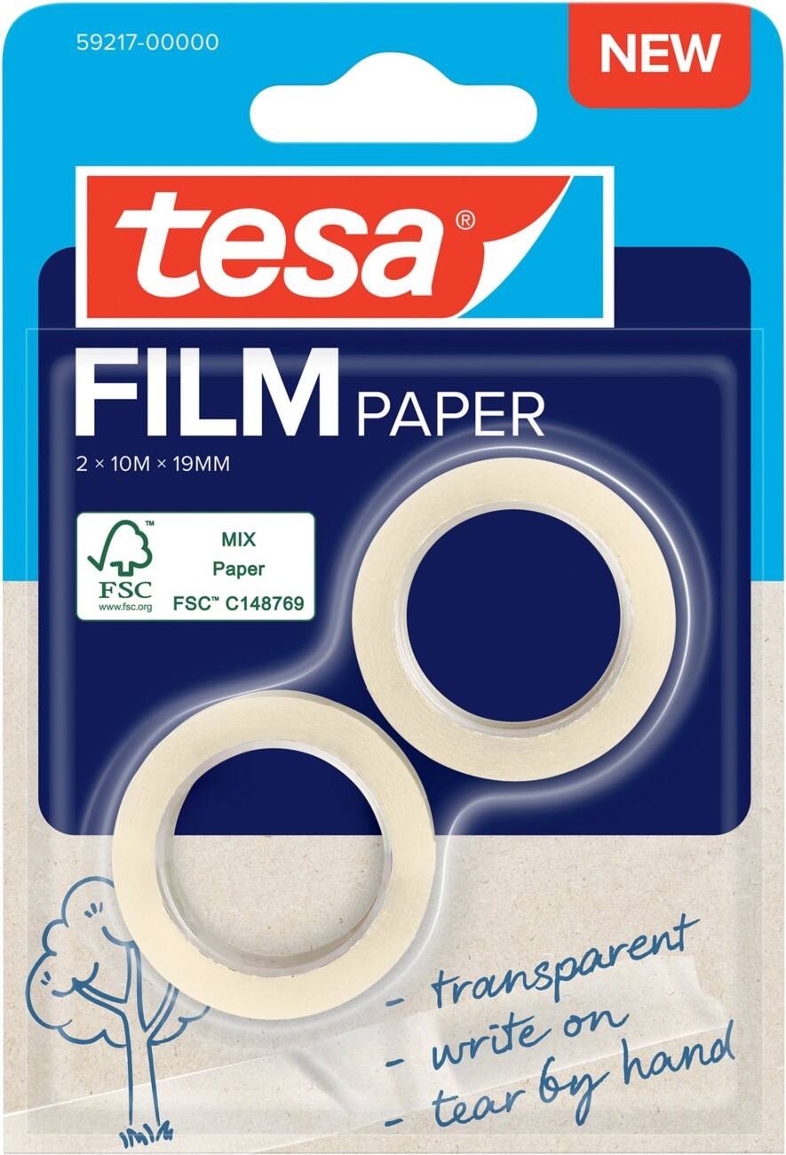 tesa Kleefband tesafilm 59217-00000 Transparant 19 mm (B) x 10 m (L) Papier Laag Geluidsniveau 2 Rollen à 10 m