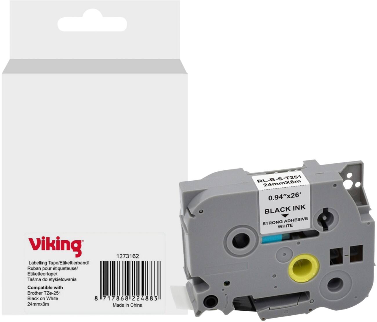 Viking Etiketteertape Compatibel Brother TZe-251 WB-BRRLT251-WT Klevend Zwart op Wit 24 x 93 mm Thermisch