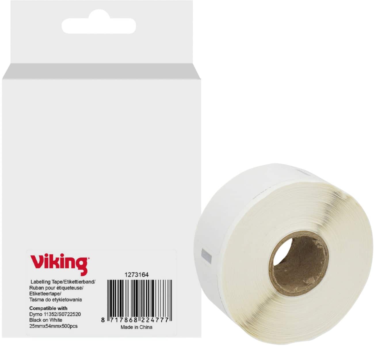 Viking Etiketrol Compatibel DYMO S0722520 WB-DMRL11352-WT Klevend Zwart op Wit 25 x 85 mm  Thermisch 500 Etiketten