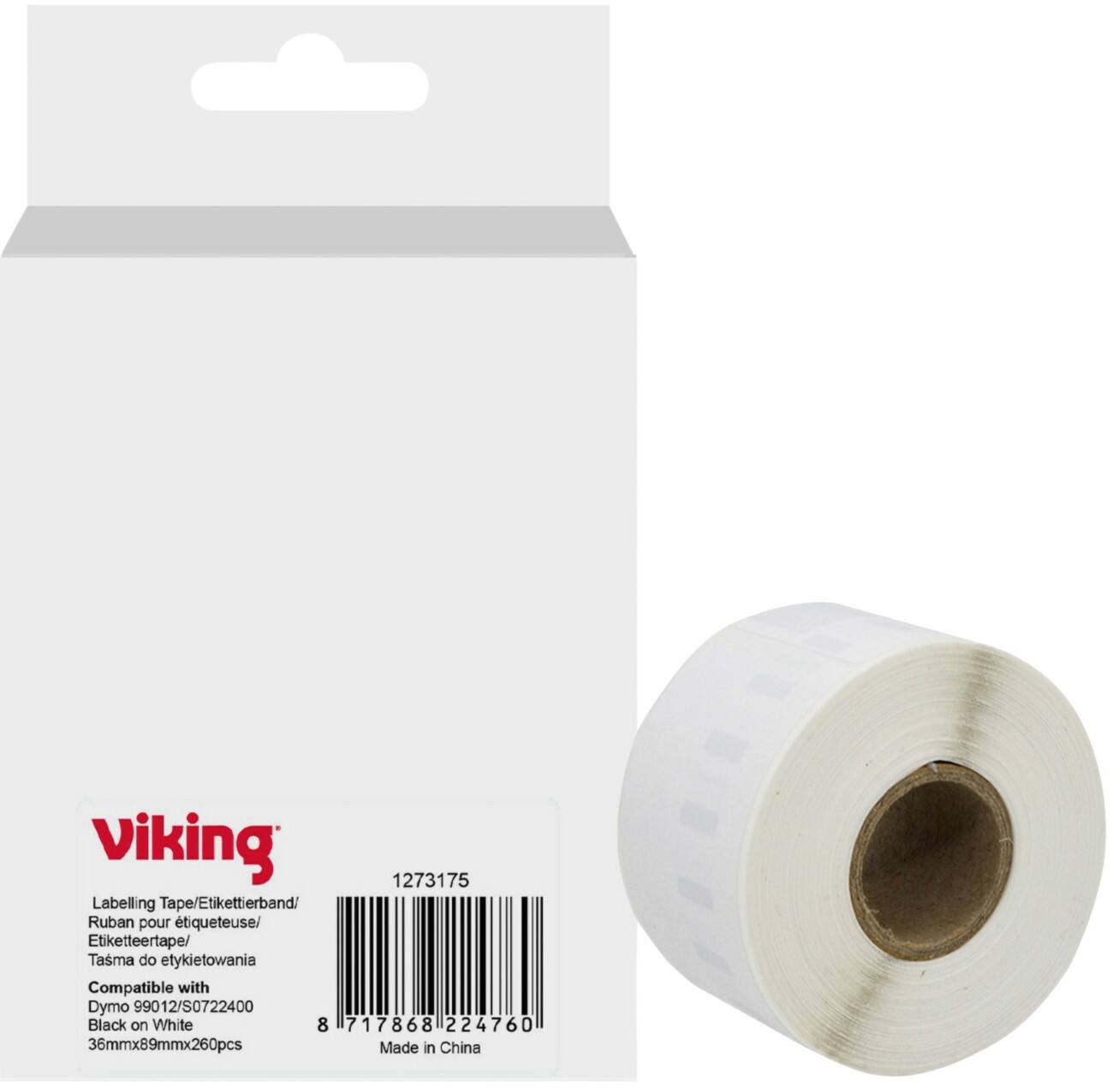 Viking Etiketrol Compatibel DYMO 1983172 WB-DMRL99012-WT Klevend Zwart op Wit 36 x 45 mm  Thermisch 260 Etiketten