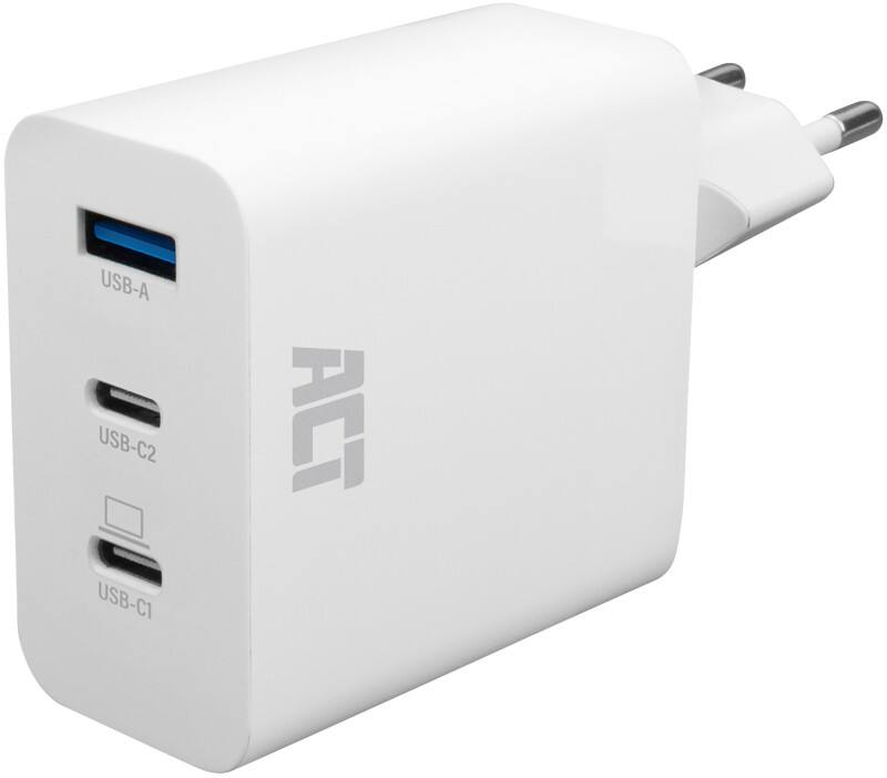 ACT USB-C/USB-A-oplader 65 W met 3 Poorten Power Delivery PPS QuickCharge en GanFast