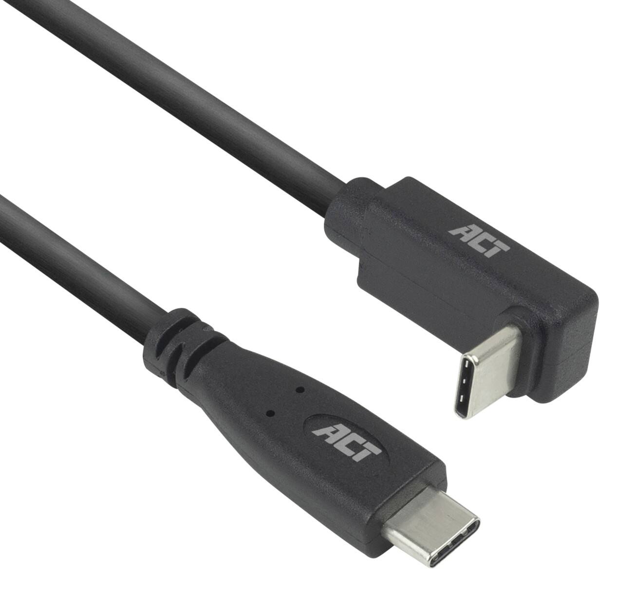 ACT USB-C-kabel 0,5 M Recht naar boven/beneden gebogen USB 3.0 10 Gbps 60 W Zwart