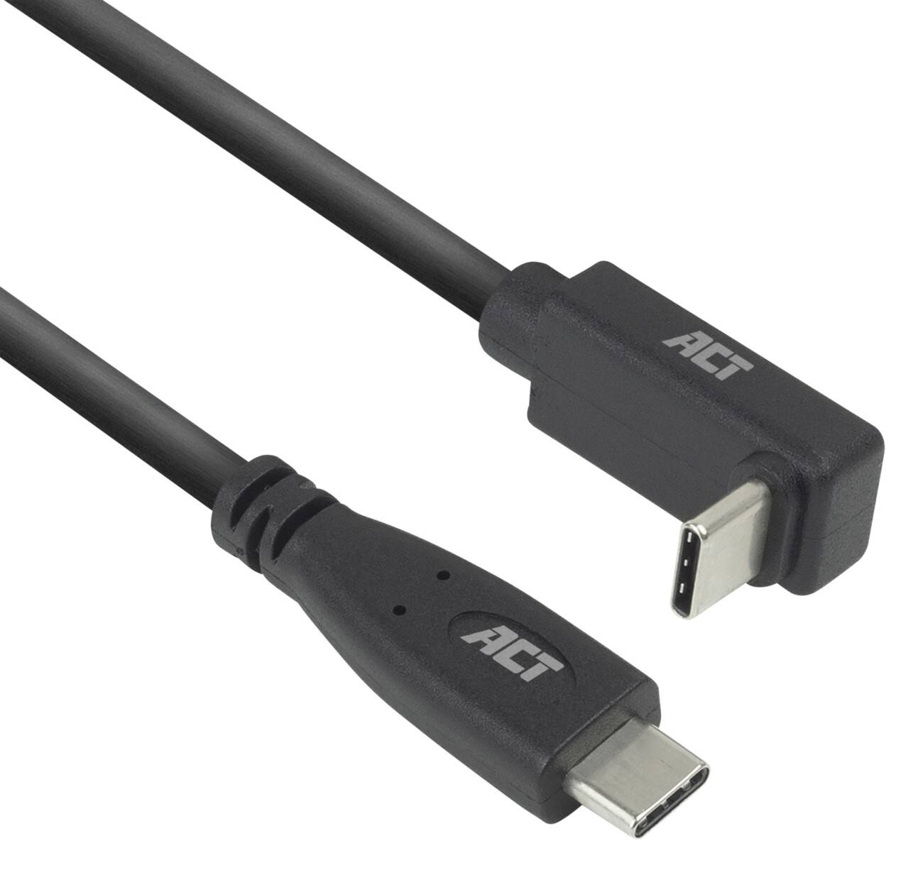 ACT USB-C-kabel 2 M Recht naar boven/beneden gebogen USB 3.0 10 Gbps 60 W Zwart