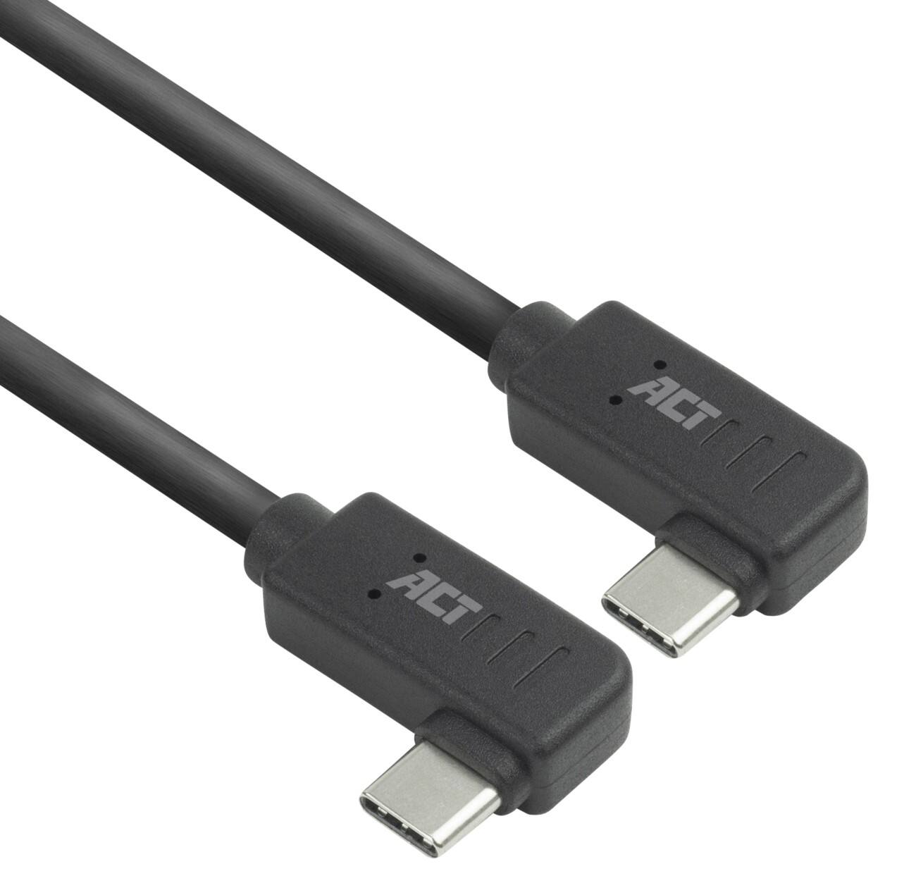 ACT USB-C-kabel 2M Links/rechts gebogen naar links/rechts gebogen USB 3.0 10 Gbps 60 W Zwart