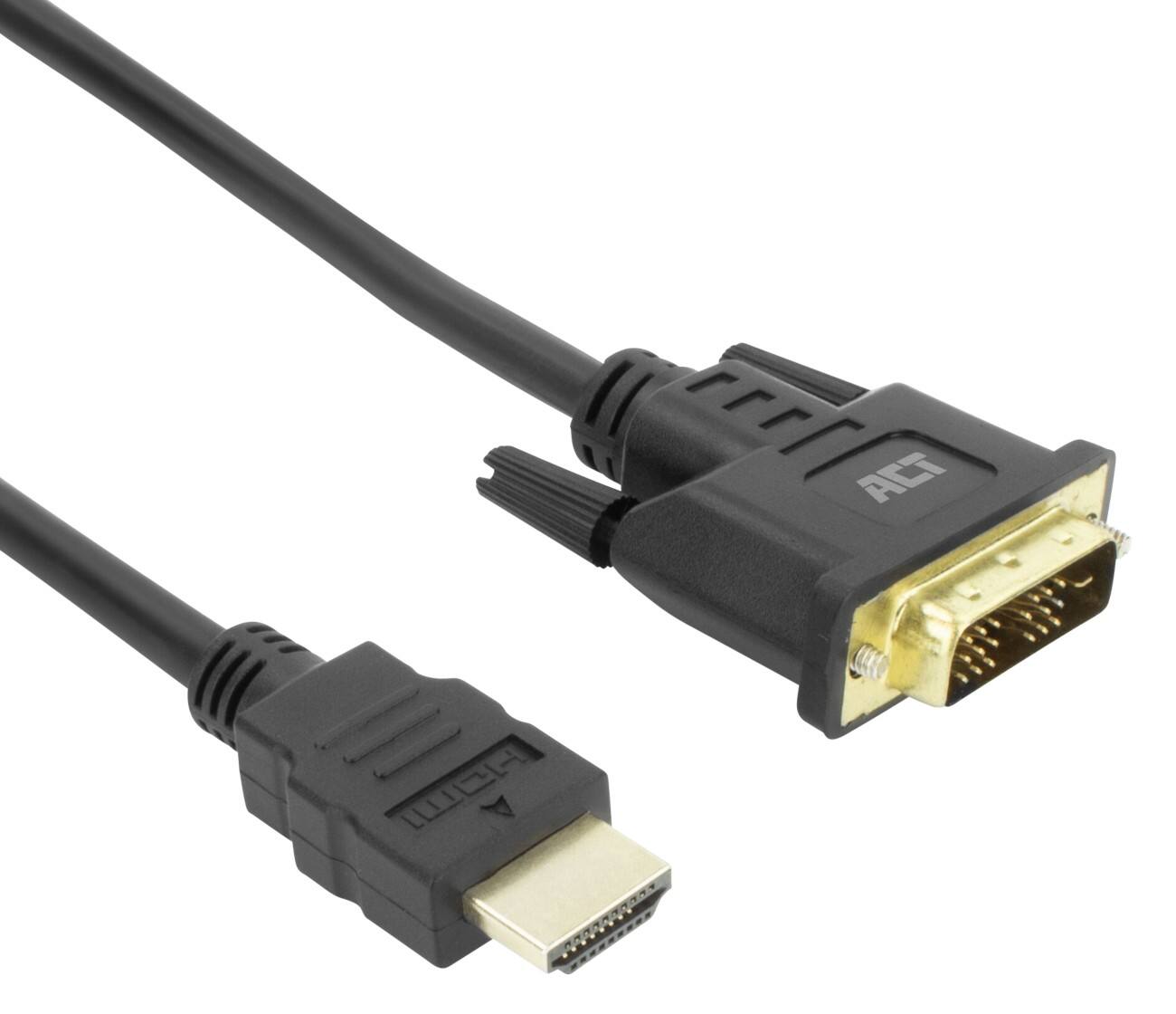 ACT HDMI naar DVI-D Kabel - HDMI-A Male naar DVI 18+1-pin Male 2 m Zwart