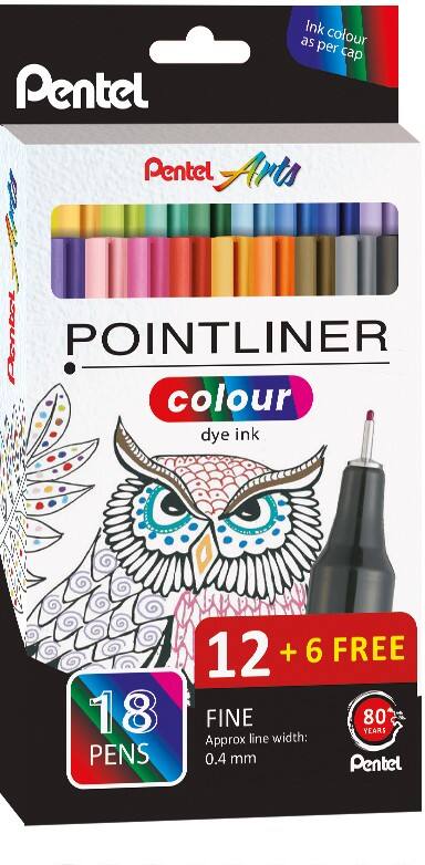 Pentel Pointliner Colour Fineliner Naaldpunt Kleurenassortiment 18 Stuks