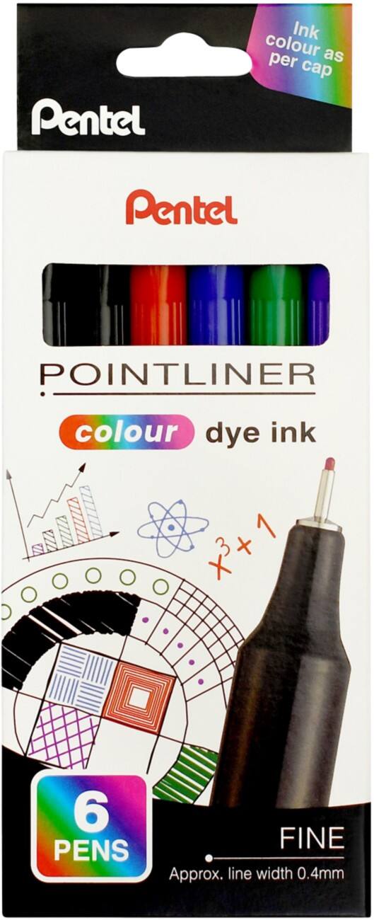 Pentel Pointliner Colour Fineliner Naaldpunt Kleurenassortiment 6 Stuks