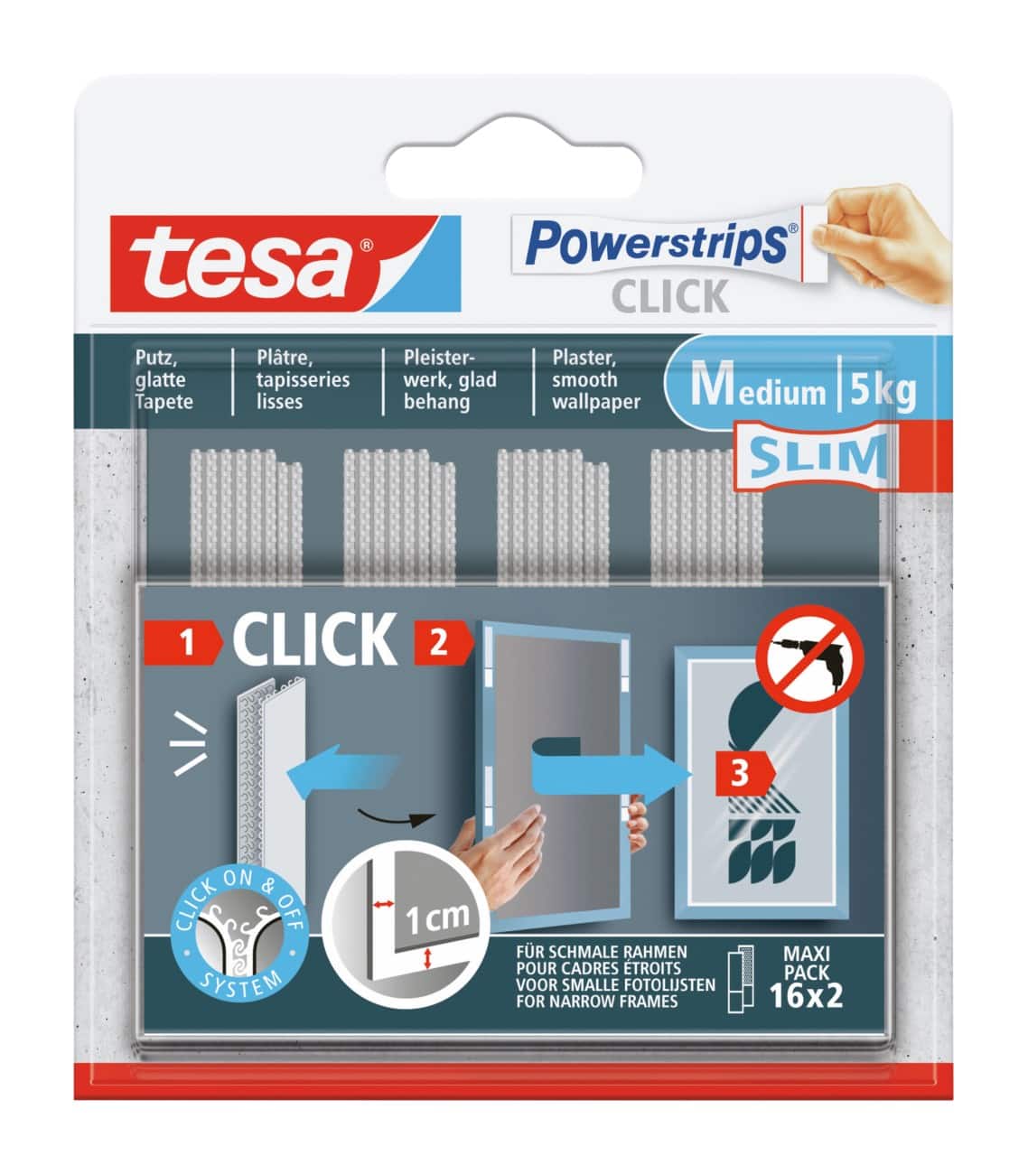 tesa Powerstrips Click Zelfklevende strips 2 M Slim 16 Stuks