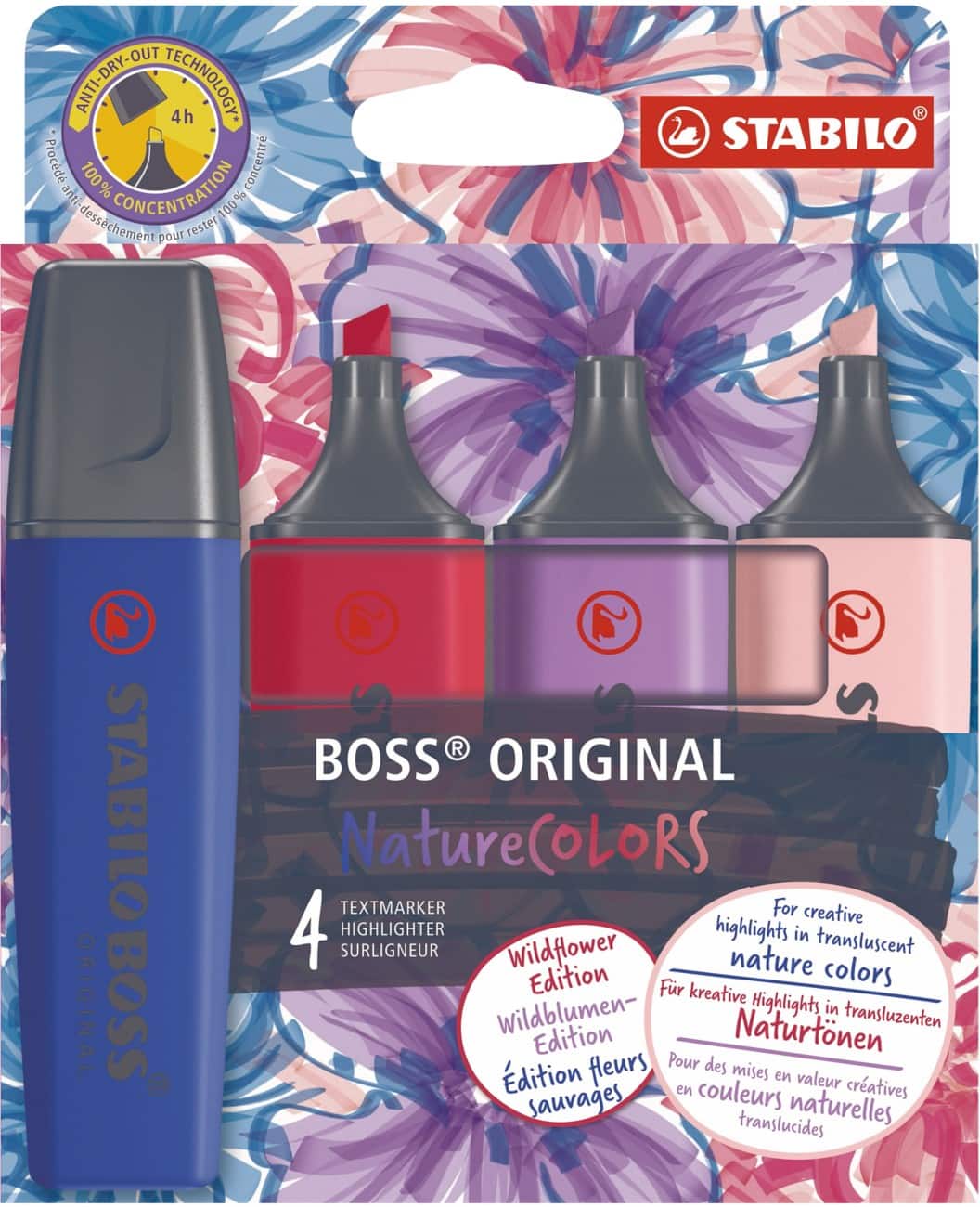 STABILO BOSS ORIGINAL NatureCOLORS EO70/4-1-103-5 Tekstmarker Kleurenassortiment Breed Beitelpunt 35 mm
