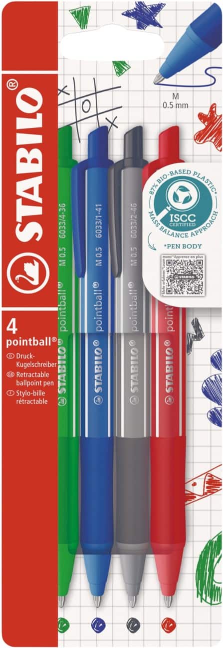StABILO pointball colorful 6033/4 Met drukknop Balpen Kleurenassortiment Medium Balpunt Navulbaar 4 stuks