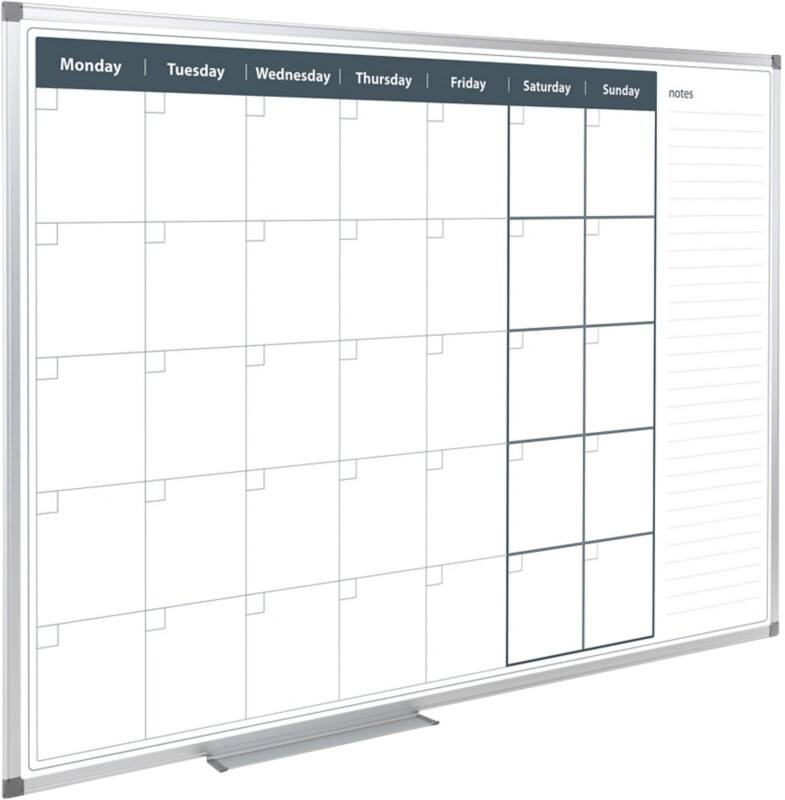 Magnetisch whiteboard Maandplanning Hoekbevestiging 90 (b) x 60 (h) cm Metaal Wit