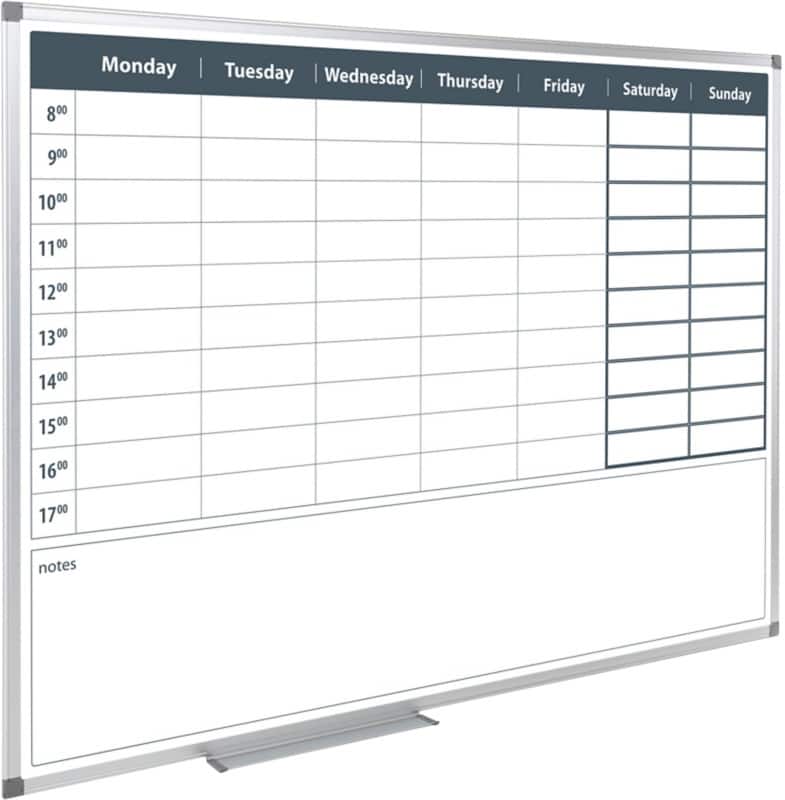Wekelijks Magnetisch whiteboard Magnetisch Hoekbevestiging 90 (B) x 60 (H) cm Metaal Wit