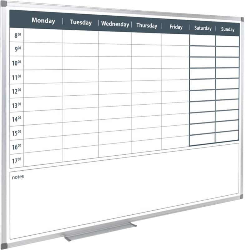 Magnetisch whiteboard maandplanning hoekbevestiging 90 (b) x 60 (h) cm metaal wit