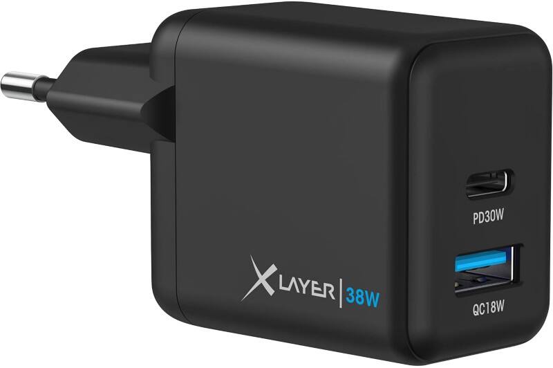 XLayer Oplader 38W 1 x USB-C 30W 1 x USB-A 18W Zwart