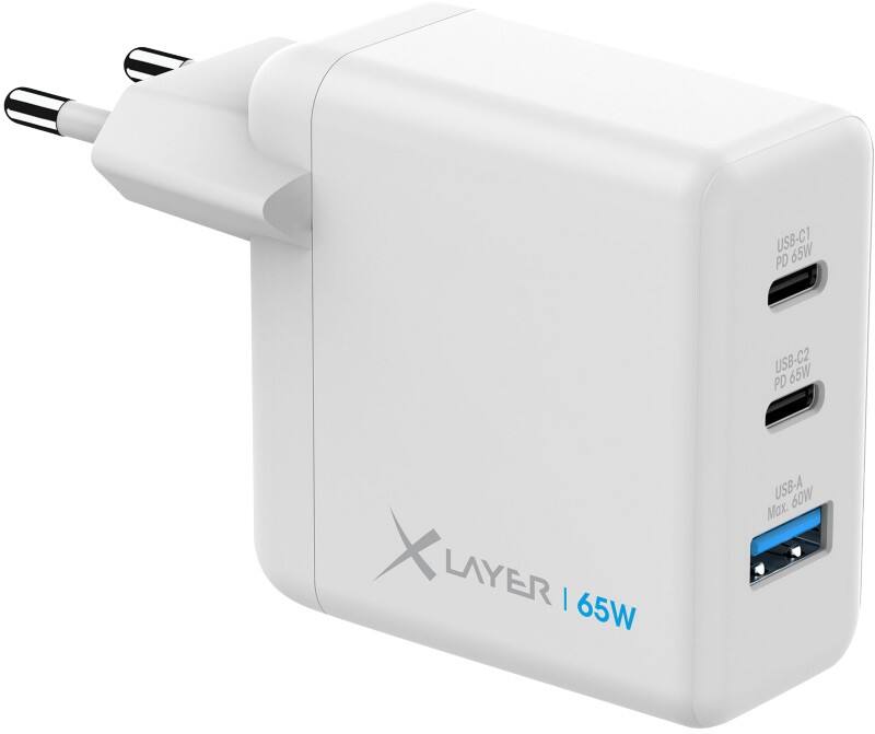 XLayer Oplader 65W 2 x USB-C 65W 1 x USB-A 60W Wit