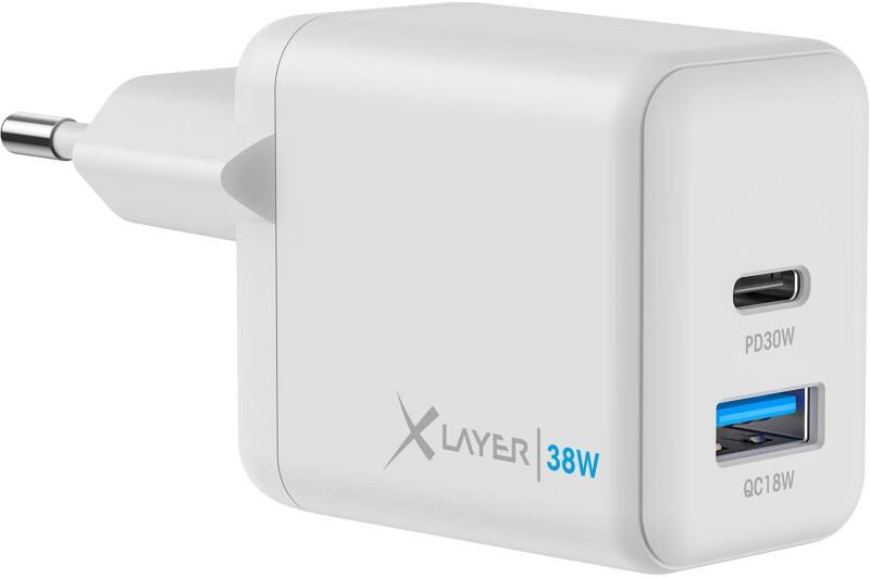 XLayer Oplader 38W 1 x USB-C 30W 1 x USB-A 18W Wit
