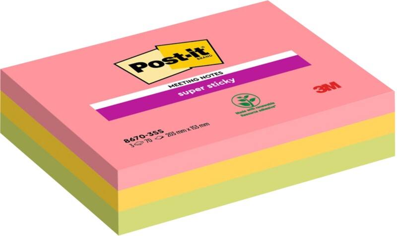 Post-it Super Sticky Notes 203 x 152 mm Kleurenassortiment 3 Blokken à 70 Vellen