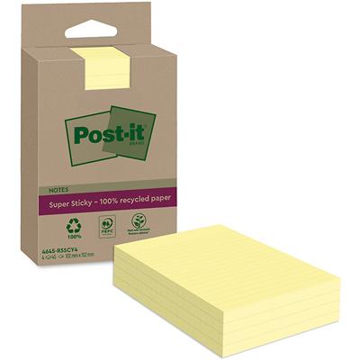 Post-it Super Sticky Notes Kanariegeel Gelinieerd 102 x 152 mm 4 Blokken à 45 Vellen