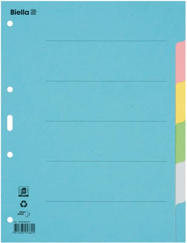 Biella Blanco Blanco tabbladen A4 Kleurenassortiment 6 tabs Karton