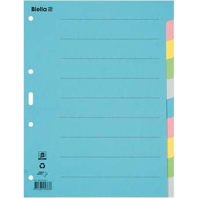 Biella Blanco Tabbladen A4 Kleurenassortiment Blauw, geel, grijs, groen, roze 6 tabs Karton 4 Gaten