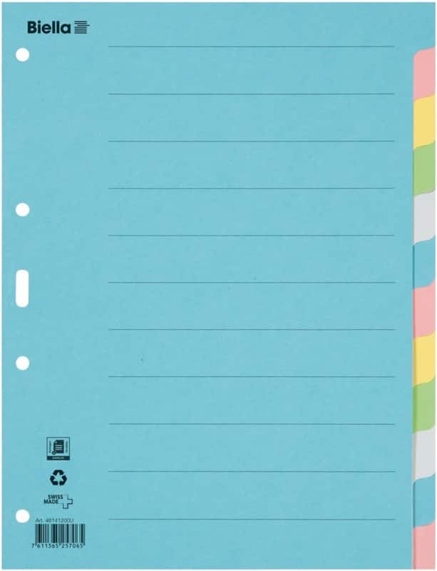 Biella Blanco Blanco tabbladen A4 Kleurenassortiment 12 tabs Karton