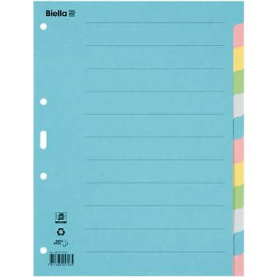 Biella Blanco Tabbladen A4 Kleurenassortiment Blauw, geel, grijs, groen, roze 12 tabs Karton 4 Gaten