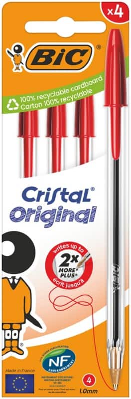 BIC Cristal Original Balpen Medium 0,4 mm Rood 4 stuks