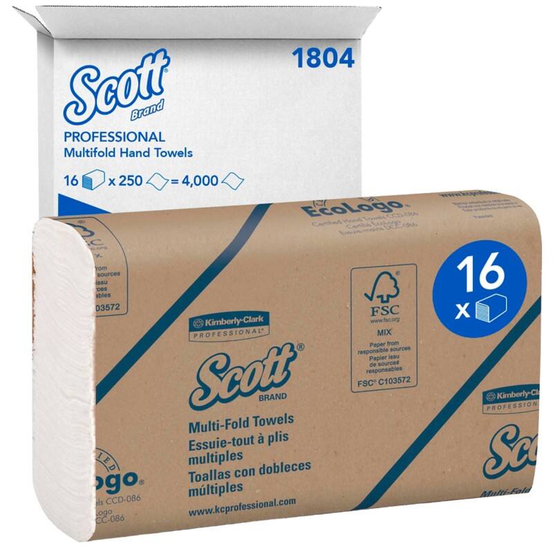 Scott Multifold Papieren handdoeken Wit 1-laags 1804 16 Stuks à 250 Vellen