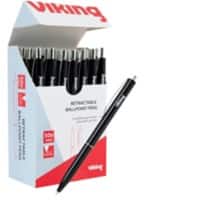 Viking Intrekbaar Balpen Zwart 0,5 mm Medium 50 Stuks