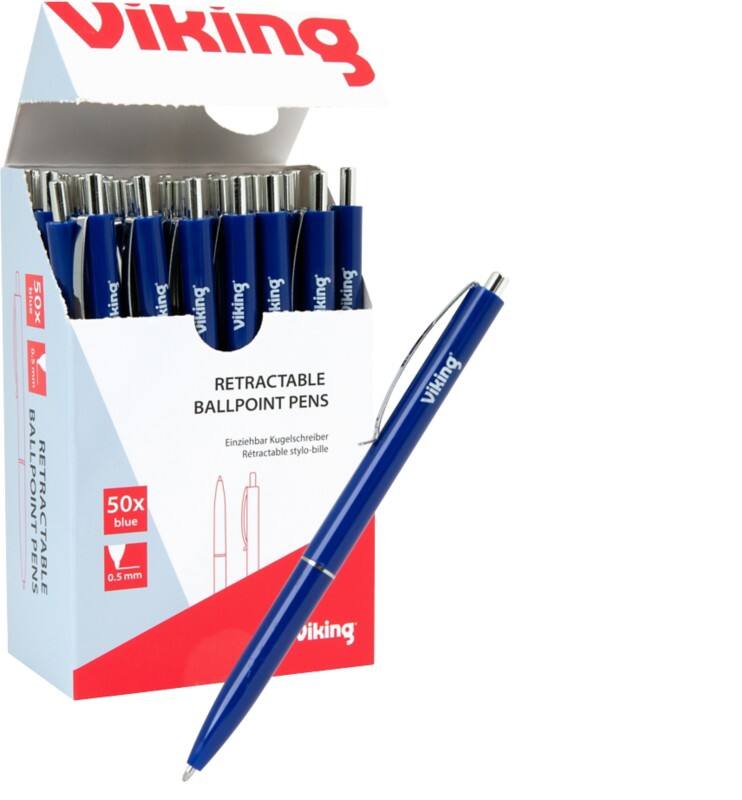 Viking Intrekbaar Balpen Blauw 0,5 mm Medium 50 Stuks