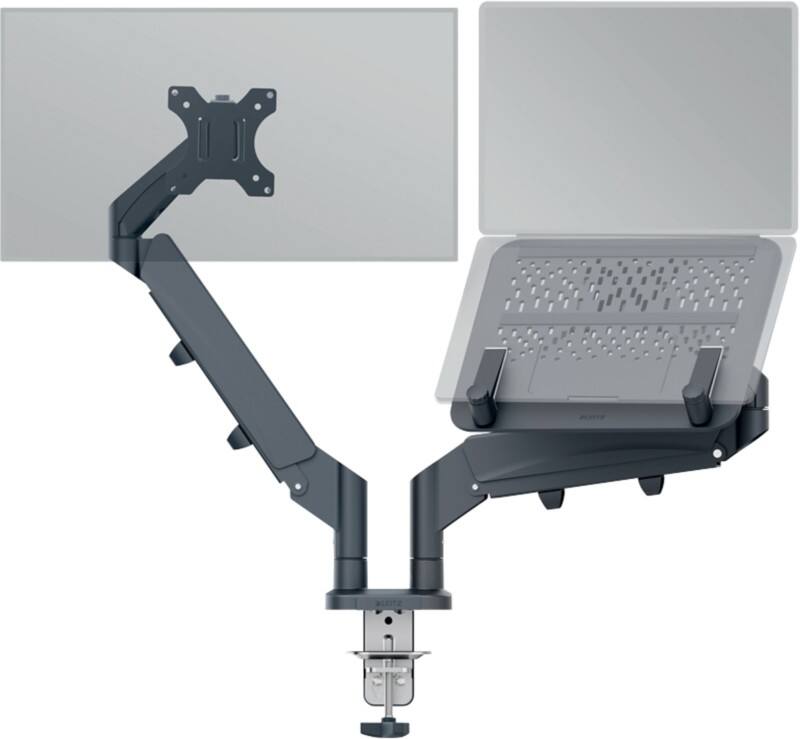 Leitz Ergo Ruimtebesparende dubbele monitor- en laptoparm 6538 hoogteverstelbaar tot 32 inch/17 inch 1005 x 317 x 594 mm grijs