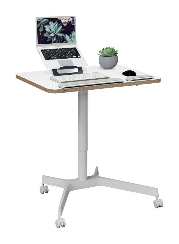 Leitz Ergo In hoogte verstelbaar compact zit-sta-bureau 6536 met 4 wielen hout, aluminium 80 x 75-114 x 60 cm