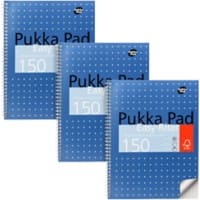 Pukka Metallic Schrijfblok A4 Geruit Dubbeldraads Zijgebonden Karton Harde rug Metallic blauw Geperforeerd 150 Pagina's Pak van 3