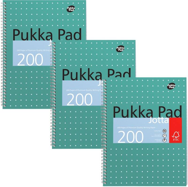 Pukka Metallic Schrijfblok A4 Gelinieerd Dubbeldraads Zijgebonden Karton Harde rug Groen Geperforeerd 200 Pagina's Pak van 3