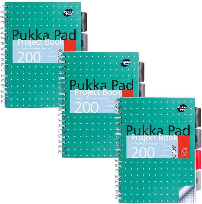 Pukka Metallic Schrijfblok B5 Geruit Dubbeldraads Zijgebonden PP (Polypropeen) Harde rug Groen Niet geperforeerd 200 Pagina's Pak van 3