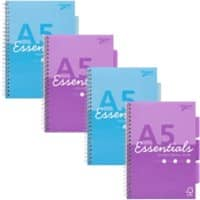 Pukka Essentials Schrijfblok A5 Geruit Dubbeldraads Zijgebonden Karton Harde rug Kleurenassortiment Niet geperforeerd 200 Pagina's Pak van 4