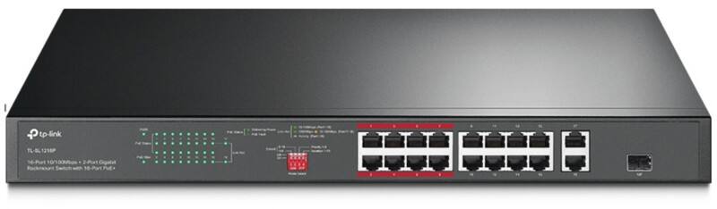 TP-LINK 16-Poorten 10/100 Mbps + 2-Poorten Gigabit Rackmount PoE Schakelaar met 16-Poorten PoE+