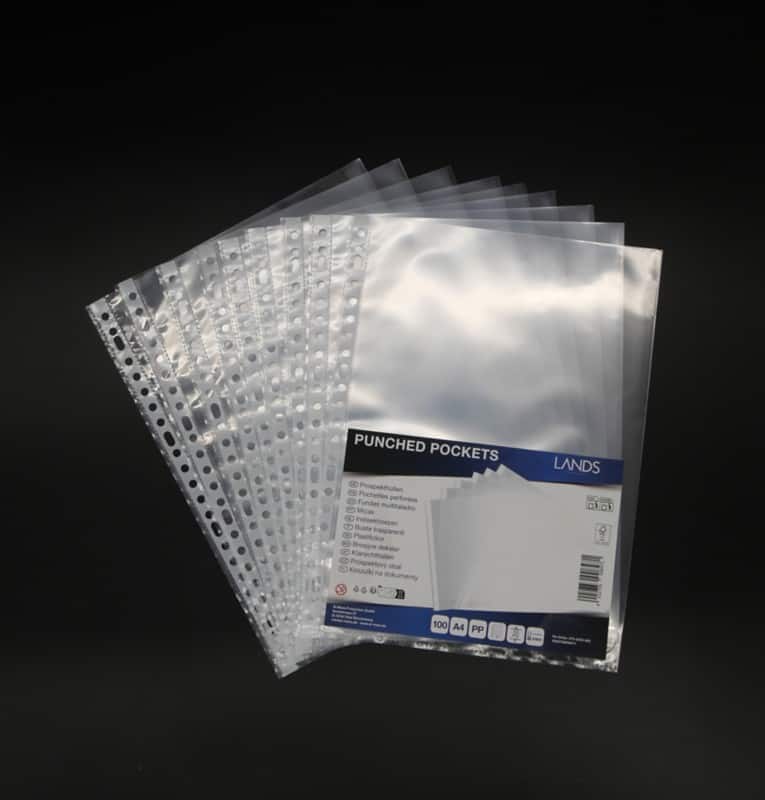 Showtassen A4 Reliëf Transparant 55 micron PP (Polypropeen) 23 Gaten 100 Stuks