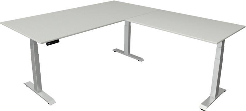 Kerkmann Elektronisch In hoogte verstelbaar Zit-sta-bureau Lichtgrijs T-poot 0 lades 0 ladeblokken 2.000 (B) x 2.200 (D) x 1.290 (H) mm Hout, Metaal