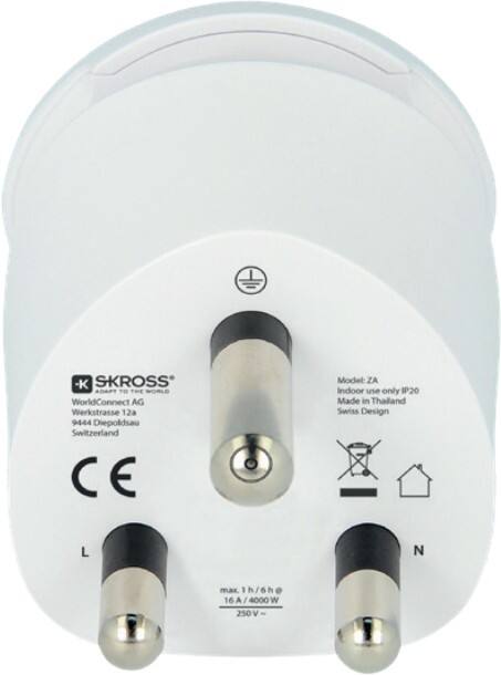 SKROSS Wereldreisadapter Wereld-naar-Zuid Afrika Geaard SKR1500202E