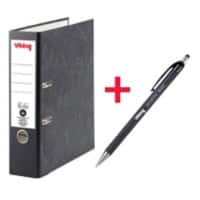 Viking Breed Ordner A4 80 mm Zwart 2 Ringen 6180 Karton Wolkenmarmer Staand Met Viking Balpen