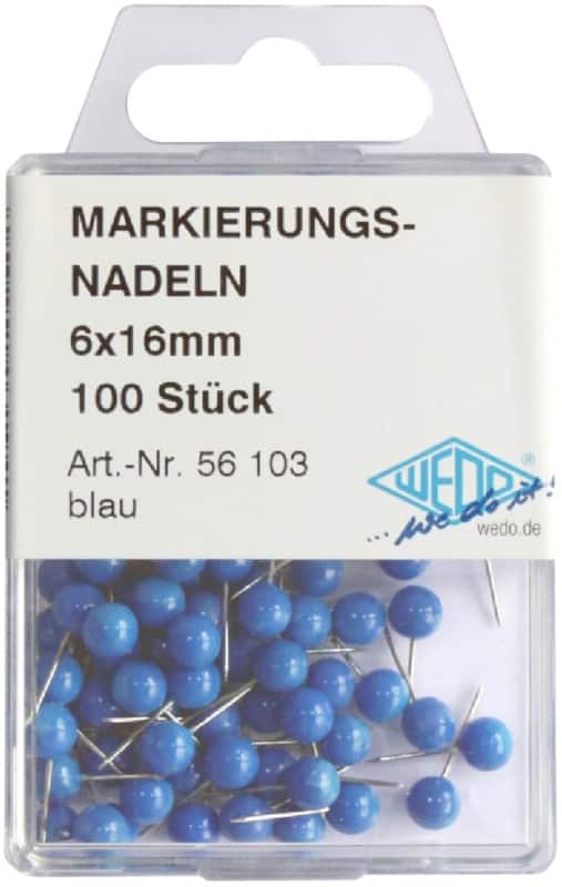 WEDO Landkaartpunaises Metaal Blauw 100 stuks