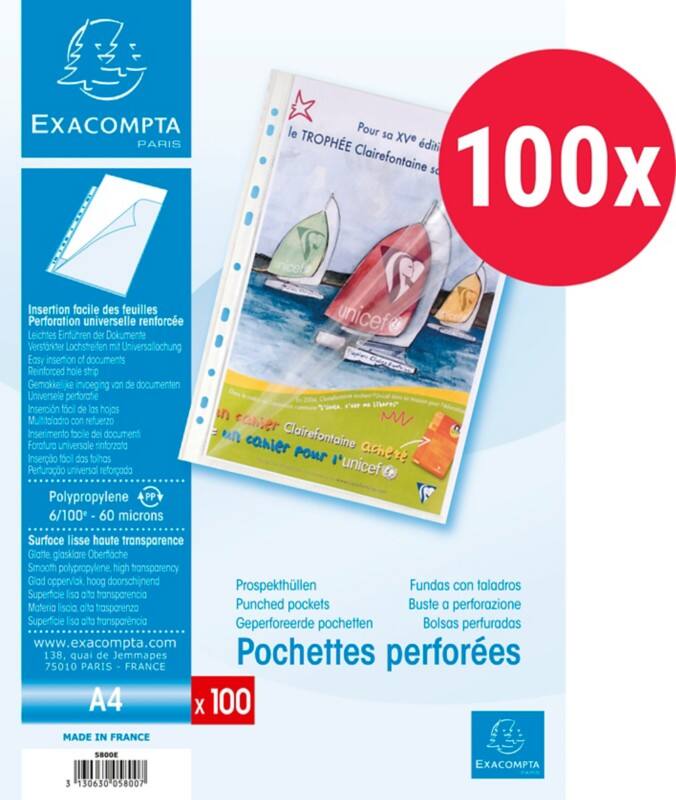 Exacompta Showtassen A4 Glad Transparant PP (Polypropeen) Boven en links 5800E 100 Stuks