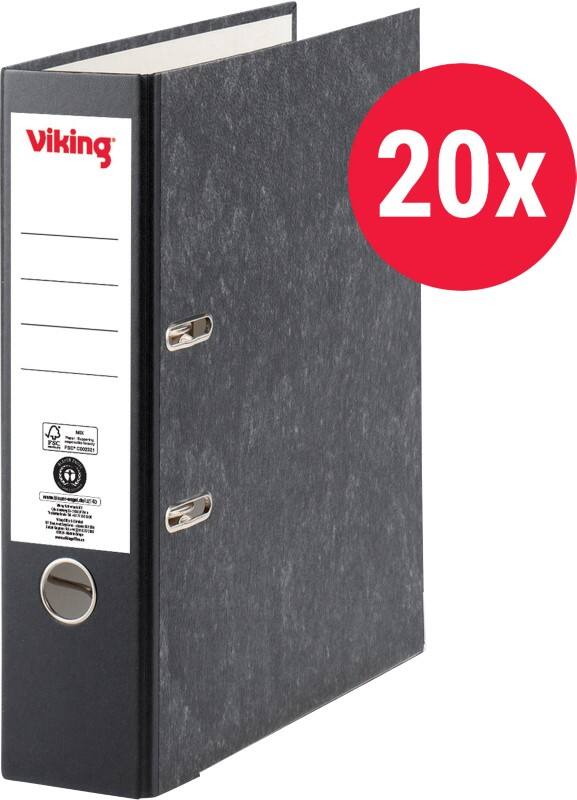 Viking Breed Ordner A4 staand 80 mm Zwart 2 Ringen 6180 Karton Wolkenmarmer Staand 20 Stuks